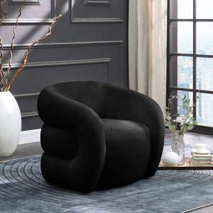 Roxbury Velvet / Engineered Wood Contemporary Black Velvet Accent Chair - 33" W x 29.5" D x 28" H