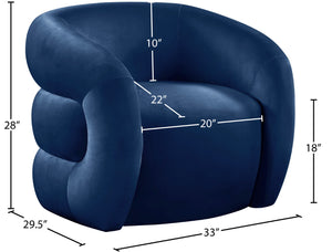 Roxbury Velvet / Engineered Wood Contemporary Navy Velvet Accent Chair - 33" W x 29.5" D x 28" H