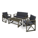 Andora Outdoor Acacia Wood 4 Piece Chat Set with Cushions, Brown and Dark Gray Noble House