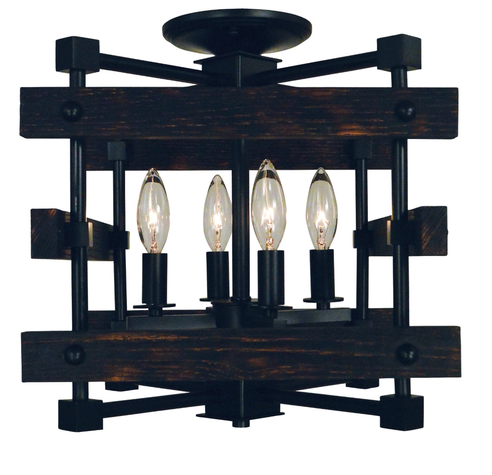 4-Light Matte Black Rustic Chic Dual Mount Chandelier