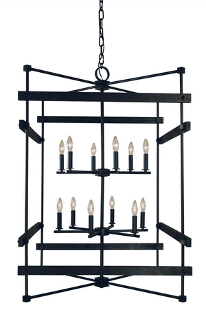 12-Light Matte Black Rustic Chic Chandelier