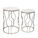 Sagebrook Home Glam Set of 2 -  Metal/marble Round Tables, Silver 15464-02 Gold Marble