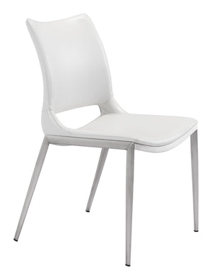 Zuo Modern Ace 100% Polyurethane, Plywood, Stainless Steel Modern Commercial Grade Dining Chair Set - Set of 2 White, Silver 100% Polyurethane, Plywood, Stainless Steel