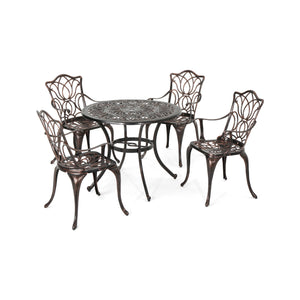 Noble House Tucson Outdoor 4-Seater Cast Aluminum Round-Table Dining Set, Shiny Copper