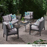 Honolulu Outdoor 6 Seater Wicker Chat Set with Cushions, Gray and Light Gray Noble House