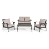 Honolulu Outdoor 6 Seater Wicker Chat Set with Cushions, Gray and Light Gray Noble House