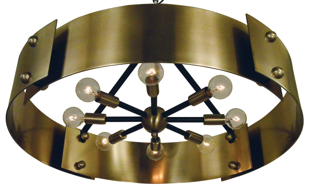 8-Light Antique Brass/Matte Black Lasalle Semi-Flush