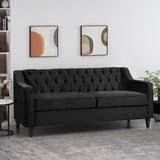 Knouff Modern Glam Tufted Velvet 3 Seater Sofa, Black and Dark Brown  Noble House