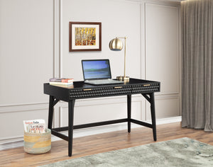 Black Pearl Large Desk - Elegant Mahogany with Textured Drawers, Gold Hardware, and Smooth Glides