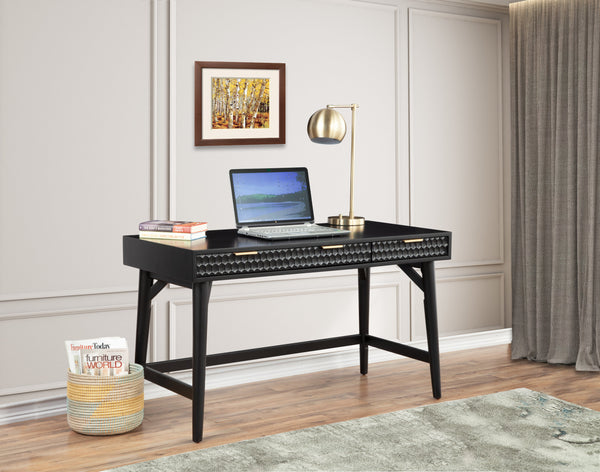 Black Pearl Large Desk - Elegant Mahogany with Textured Drawers, Gold Hardware, and Smooth Glides