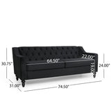 Knouff Modern Glam Tufted Velvet 3 Seater Sofa, Black and Dark Brown  Noble House