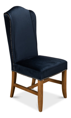 High Back Dining Chair - Blue Velvet