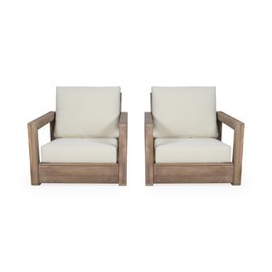 Westchester Outdoor Acacia Wood Club Chairs, Brown and Beige Noble House