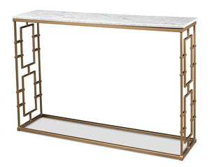 Brass Gate Console Table with White Marble