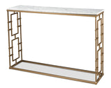 Brass Gate Console Table with White Marble