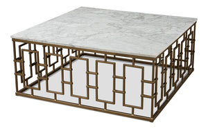 Brass Gate Cocktail Table with White Marble