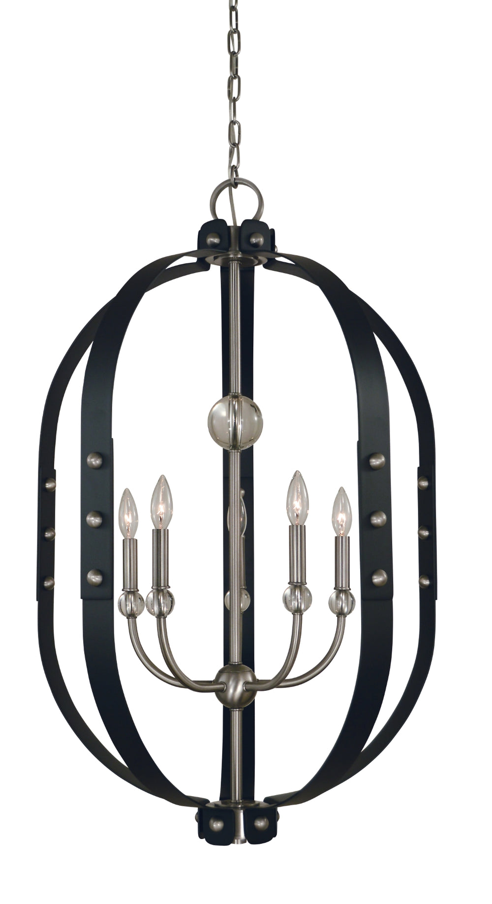 5-Light Brushed Nickel/Matte Black Urban Craftsman Chandelier