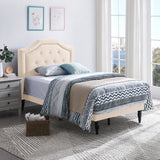 Elinor Contemporary Upholstered Twin Bed Platform, Beige and Black Noble House