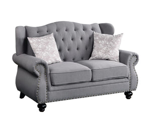 Hannes Transitional Loveseat with 2 Pillows Gray Fabric (HE-5 Linen Like) 53281-ACME