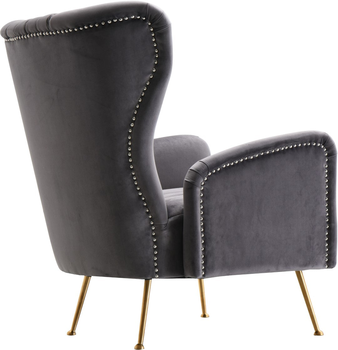 Opera Gray Velvet Accent Chair - Thumbnail 2