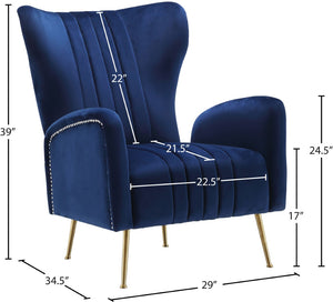 Opera Velvet / Engineered Wood / Stainless Steel / Foam Contemporary Navy Velvet Accent Chair - 29" W x 34.5" D x 39" H