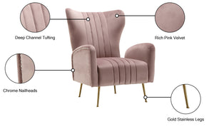 Opera Velvet / Engineered Wood / Stainless Steel / Foam Contemporary Pink Velvet Accent Chair - 29" W x 34.5" D x 39" H
