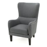 Noble House Lorenzo Charcoal Fabric Hi-Back Studded Chair