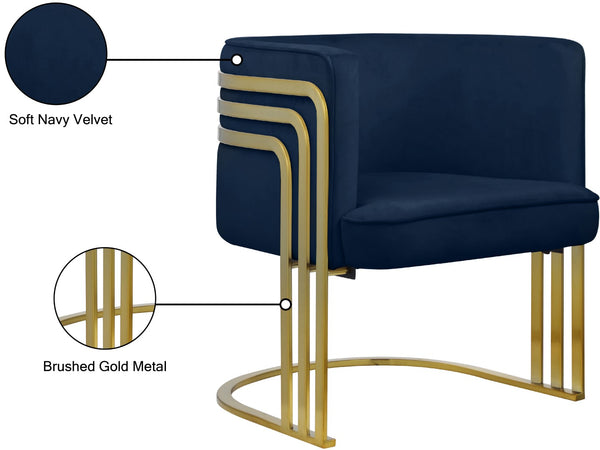 Rays Velvet / Engineered Wood / Iron / Foam Contemporary Navy Velvet Accent Chair - 27" W x 28.5" D x 30" H