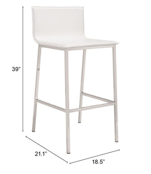 Zuo Modern Marina 100% Polyurethane, Stainless Steel Modern Commercial Grade Barstool Set - Set of 2 White, Silver 100% Polyurethane, Stainless Steel