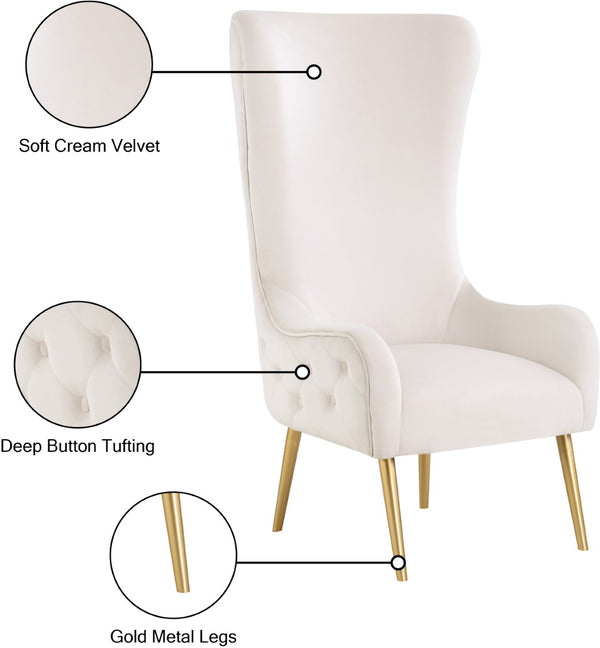 Alexander Velvet / Plywood / MDF / Metal Contemporary Cream Velvet Accent Chair - 27" W x 33" D x 51" H