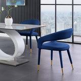 Destiny Velvet / Stainless Steel / Engineered Wood / Foam Contemporary Navy Velvet Dining Chair - 23" W x 23" D x 31.5" H