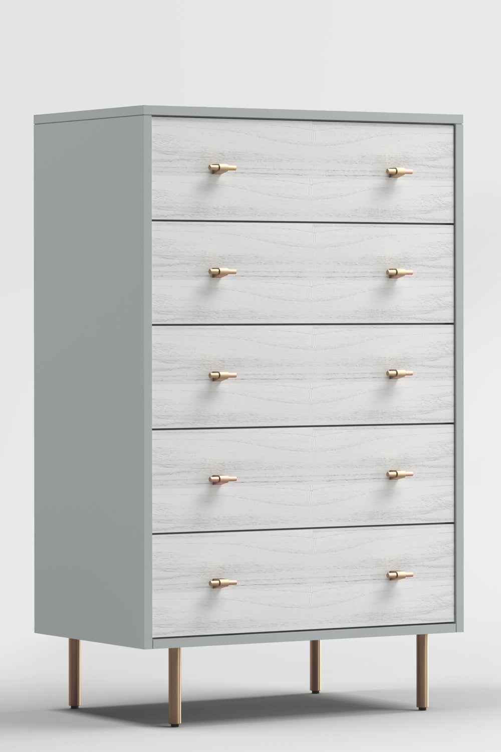 Saige Chest - Elegant Weathered White Mahogany with Felt-Lined Drawers & Gold Accents, Fully Assembled