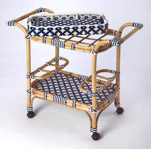 Butler Specialty Selena Blue & White Rattan Bar Cart 5397291