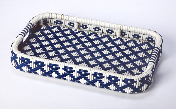 Butler Specialty Selena Blue & White Rattan Bar Cart 5397291