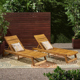 Maki Outdoor Wood and Iron Chaise Lounges, Teak and Yellow Noble House