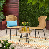 Spinnaker Outdoor Boho Wicker 3 Piece Chat Set, Light Brown and Black Noble House