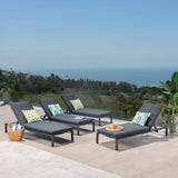 Navan Outdoor Dark Grey Outdoor Mesh Chaise Lounges with Black Aluminum Frame Noble House