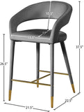 Destiny Velvet / Stainless Steel / Engineered Wood / Foam Contemporary Grey Velvet Stool - 21.5" W x 22.5" D x 37.5" H