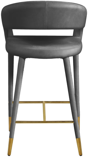 Destiny Velvet / Stainless Steel / Engineered Wood / Foam Contemporary Grey Velvet Stool - 21.5" W x 22.5" D x 37.5" H