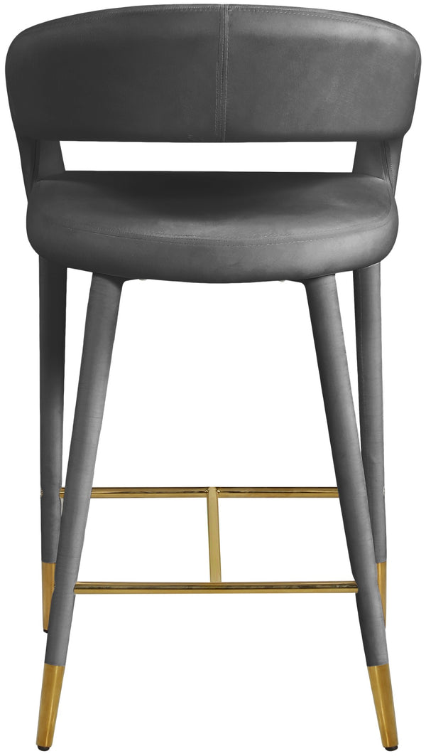 Destiny Velvet / Stainless Steel / Engineered Wood / Foam Contemporary Grey Velvet Stool - 21.5" W x 22.5" D x 37.5" H