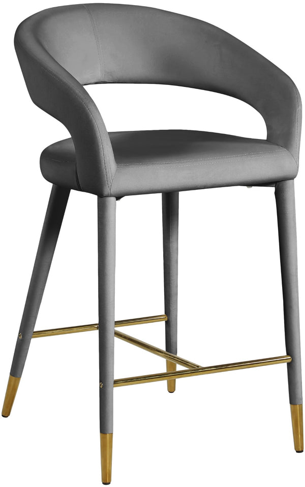 Destiny Velvet / Stainless Steel / Engineered Wood / Foam Contemporary Grey Velvet Stool - 21.5" W x 22.5" D x 37.5" H