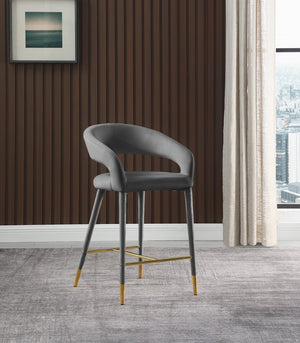 Destiny Velvet / Stainless Steel / Engineered Wood / Foam Contemporary Grey Velvet Stool - 21.5" W x 22.5" D x 37.5" H