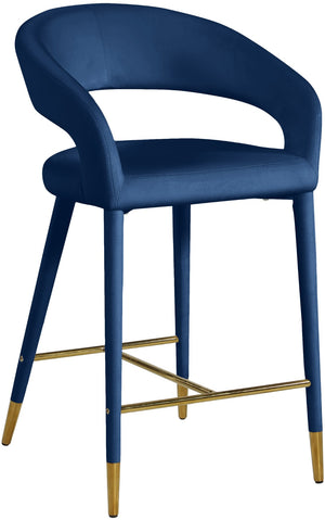 Destiny Velvet / Stainless Steel / Engineered Wood / Foam Contemporary Navy Velvet Stool - 21.5" W x 22.5" D x 37.5" H