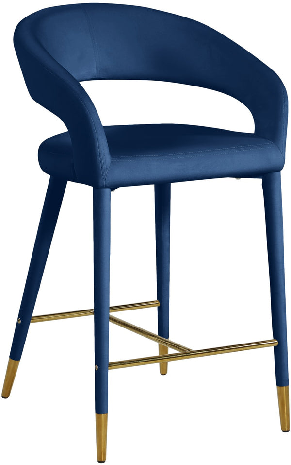 Destiny Velvet / Stainless Steel / Engineered Wood / Foam Contemporary Navy Velvet Stool - 21.5" W x 22.5" D x 37.5" H