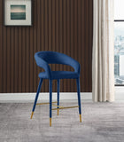 Destiny Velvet / Stainless Steel / Engineered Wood / Foam Contemporary Navy Velvet Stool - 21.5" W x 22.5" D x 37.5" H