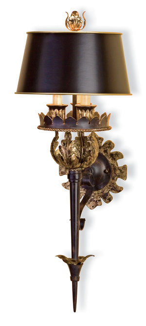 Duke Wall Sconce - Opulent Zanzibar Black & Gold Leaf Accent Lighting from Winterthur Collection