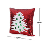 Noble House Texola Glam Sequin Christmas Throw Pillow (Set of 2), Red and White Tree