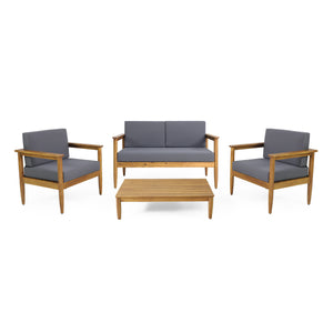 Noble House Magnolia Outdoor Acacia Wood 4 Seater Chat Set, Teak and Dark Gray