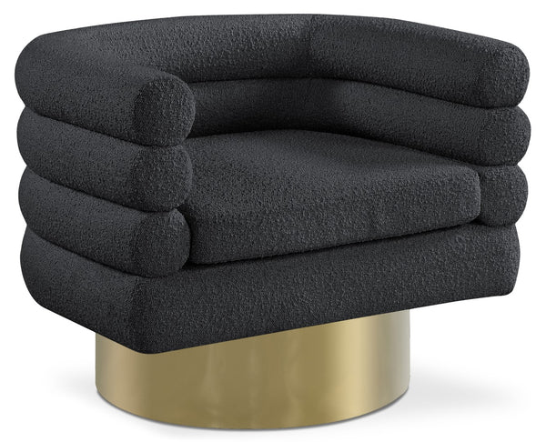 Tessa Boucle Fabric / Stainless Steel / Foam Contemporary Black Boucle Fabric Accent Chair - 33.5" W x 28" D x 26.5" H