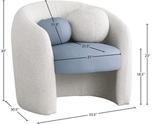 Acadia Boucle Fabric / Faux Leather / Engineered Wood / Foam Contemporary Blue Faux Leather / Cream Boucle Fabric Accent Chair - 33.5" W x 30.5" D x 30" H